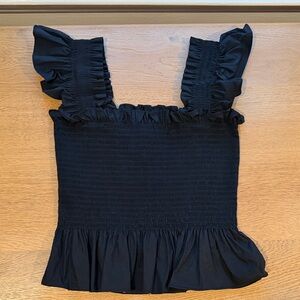 Hill House Black Smocked Cropped Top